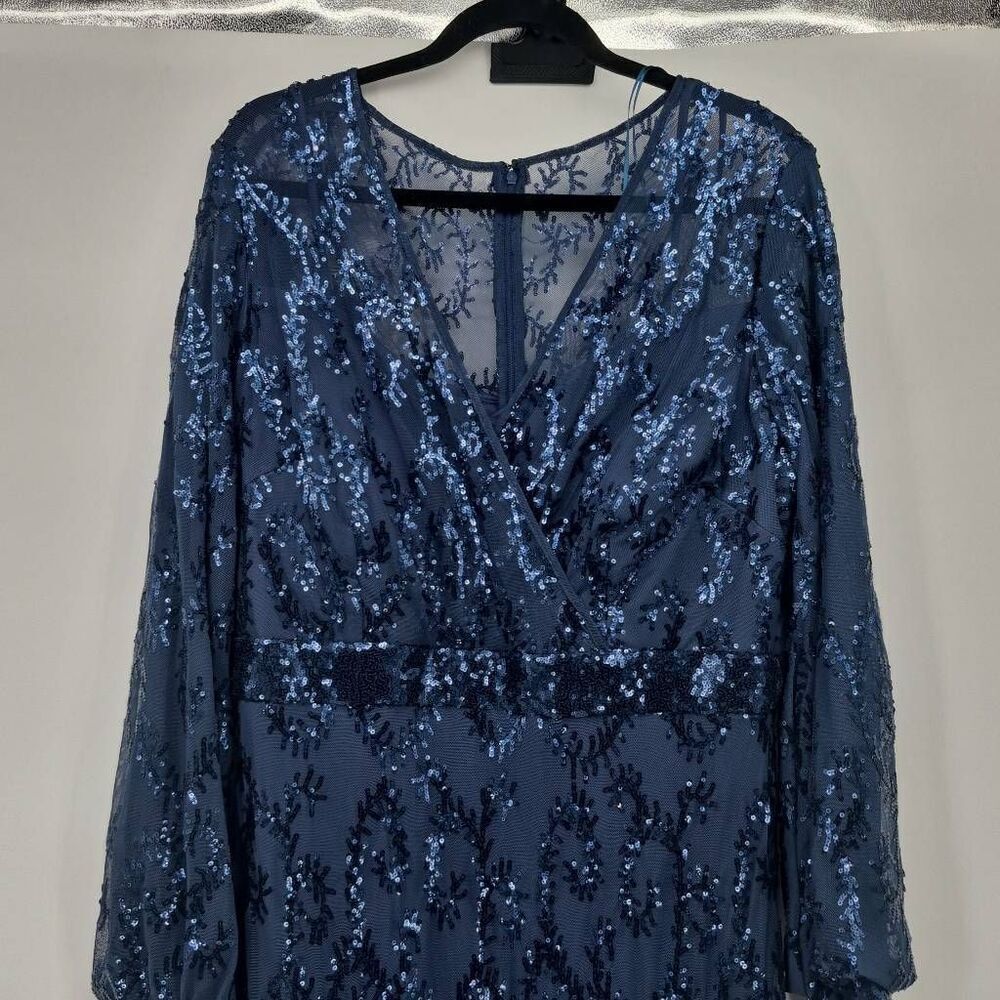 R & M Richards Embellished Sequined Evening Gown Size 14 Navy Blue - Picture 4 of 14